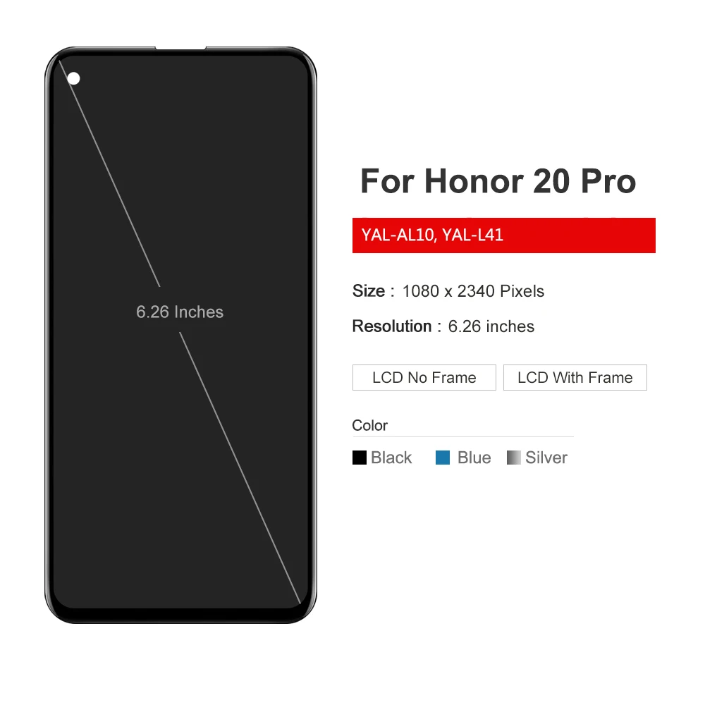 6.26\'\' For Honor 20 Pro YAL-AL10,L41 Lcd Display Touch Screen Digitizer Replacement For Honor 20 Pro LCD