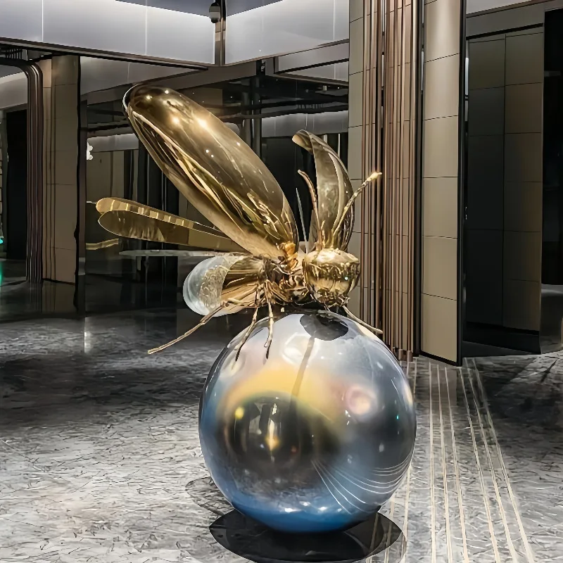 Stainless Steel Bee Sculpture Luminous Crafts Hotel Lobby Sales Office Water Feature Club Dragonfly Ornament Soft Decoration