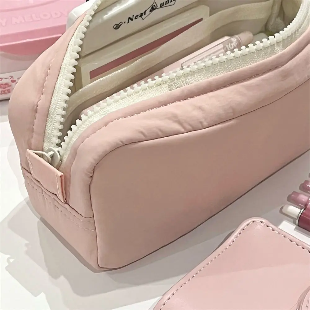 Simplicity Solid Color Pen Bag Large Capacity Portable Stationery Bag Zipper Design Pen Box Students