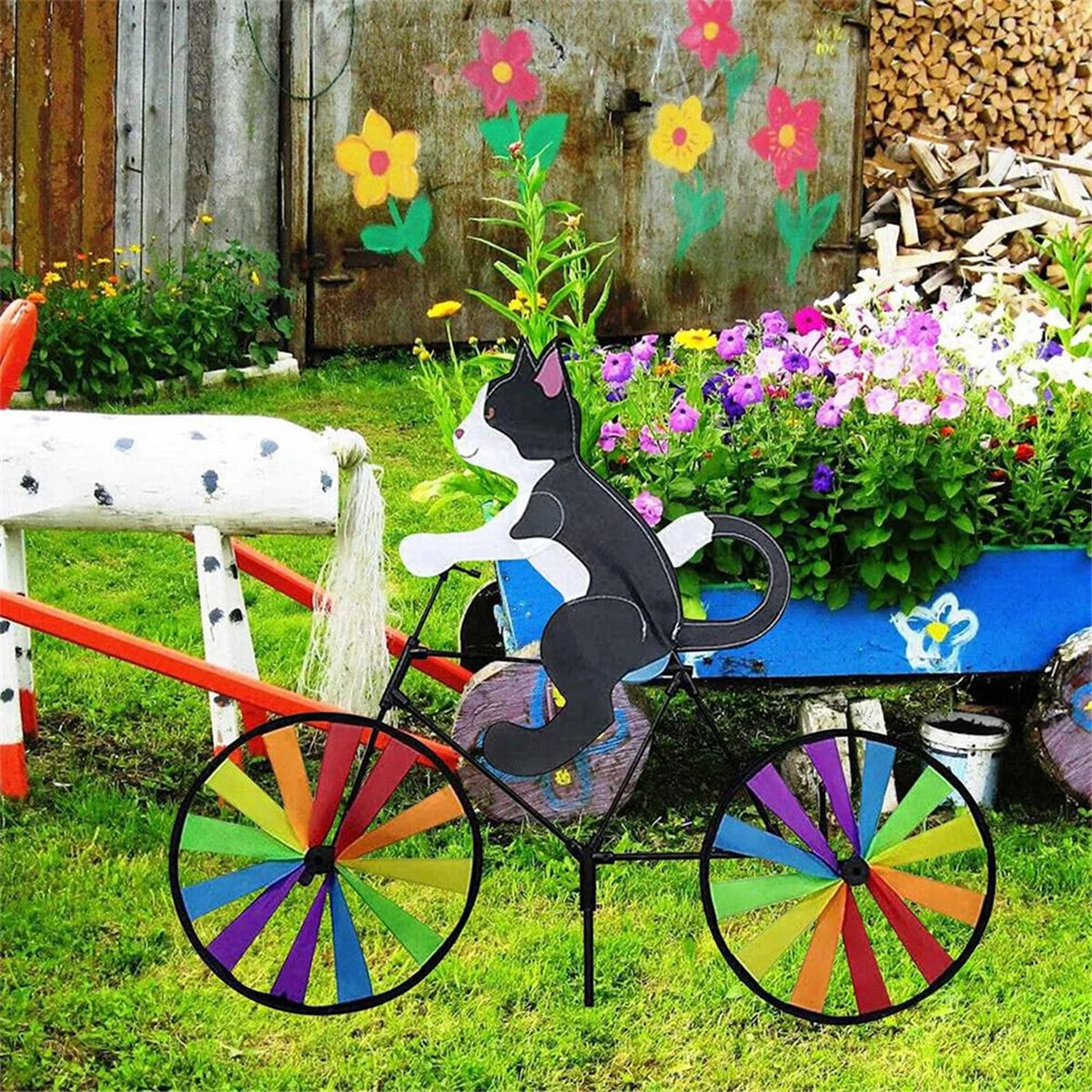 Bike Wind Spinner Bike Garden Wind Spinner Ornaments Cute Animal Sculpture Bicycle Spinner Windmill for Lawn A