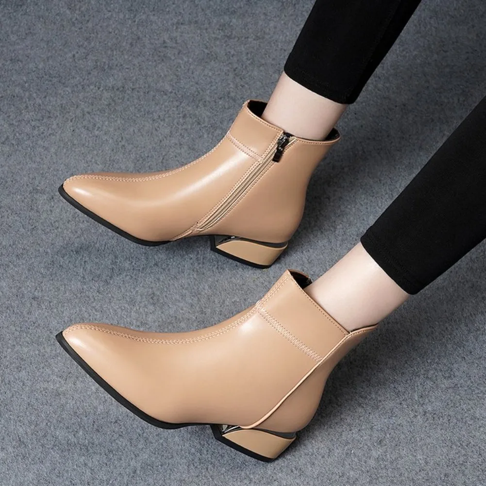 2026 Neue Damenstiefel Mode Lässige Lederstiefel Spitze Formelle Büroschuhe für Frauen Reißverschluss-Knöchelstiefel – Detail 6
