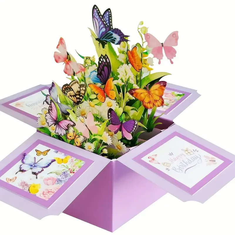 1pc 3D Pop-Up Birthday Greeting Card - Floral and Butterfly Design for Any Recipient, Handwritten Note FeaturePaper Construction