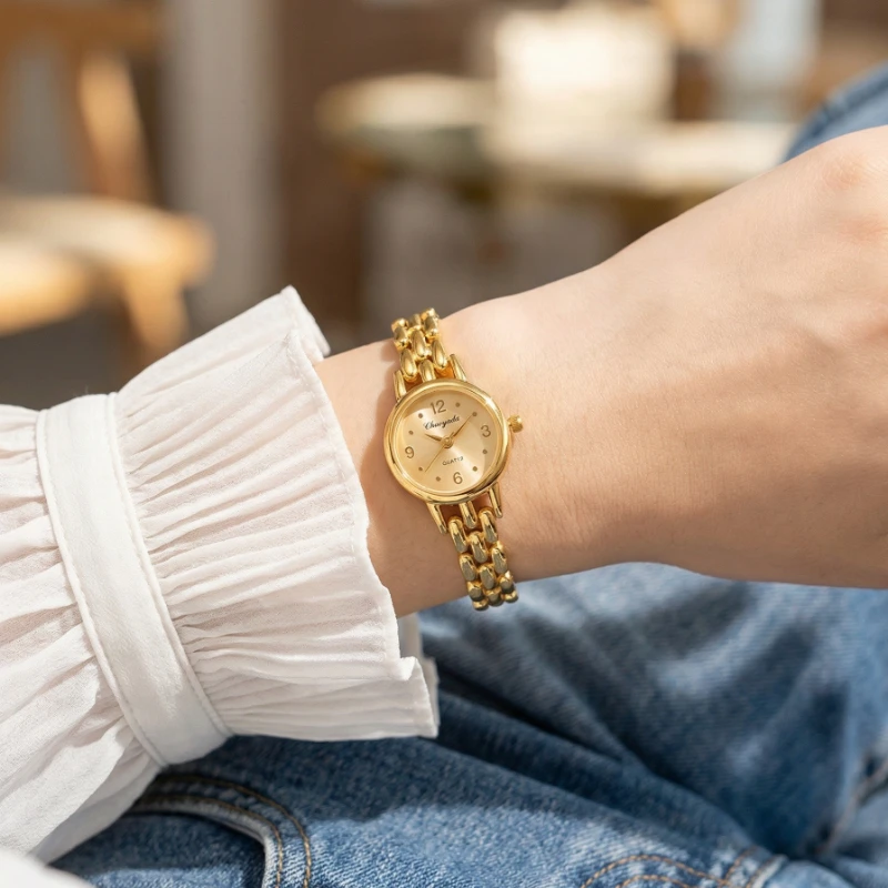 Luxury Gold Women Quartz Watch Small Round Dial Metal Chain Bracelet Wristwatch Fashion Elegant Ladies Watch Relogio Feminino
