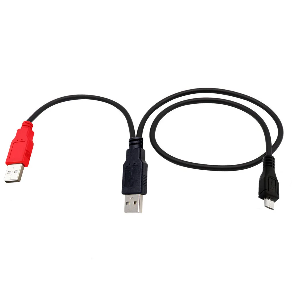 USB 2.0 Micro -B (M) to Dual USB 2.0 A (M) Y Cable (Black) - Dual USB Supplies an Extra Boost of Power! 80/20CM