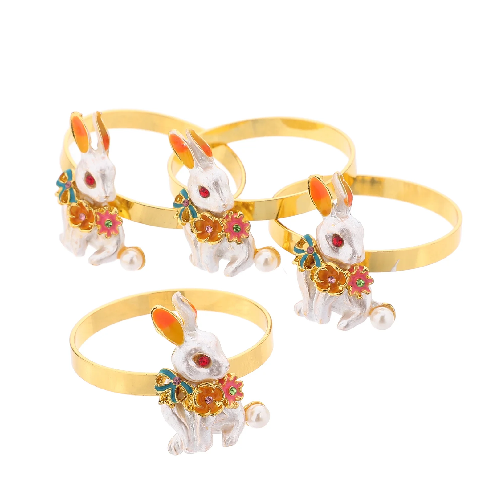 

4Pcs Easter Bunny Napkin Rings Cute Rabbit Design Pearl Buckles Festive Dining Table Decor Longlasting Alloy Holders