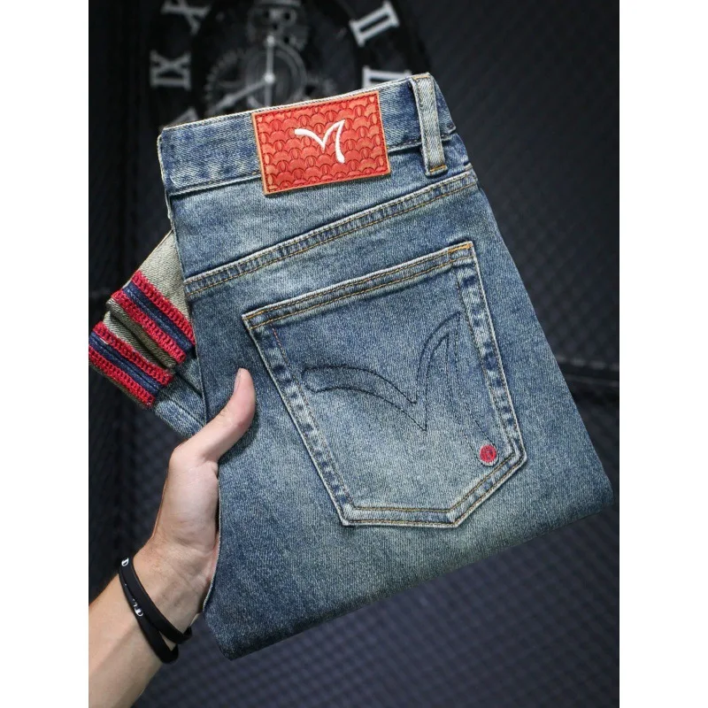 New Jeans Men'S Fashion Brand Retro Nostalgia Slim Straight Leg Men'S Pants High-End Washed Casual Elastic Fashion Denim Pants