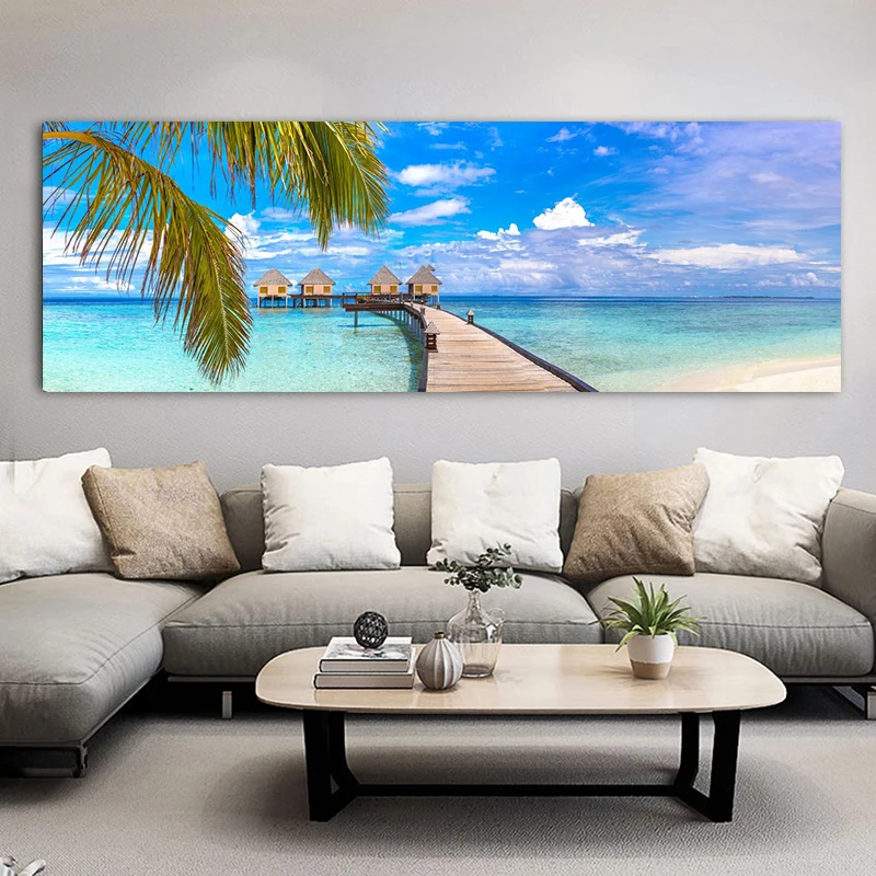 Landscape Panorama Wooden Bridge Tropical Beach Canvas Painting Posters and Prints Wall Art Living Room Home Decor No Frame