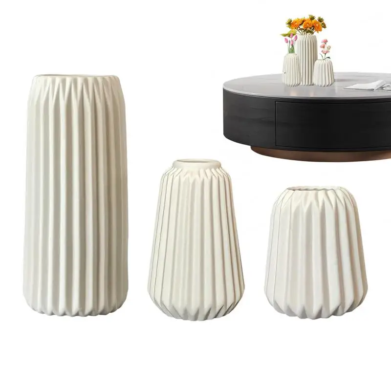 White Ceramic Decorative Vase Floral Crafts Set 3 PCS Creative Vase Set Modern Home Decor For Offices Coffee Bar Hotel