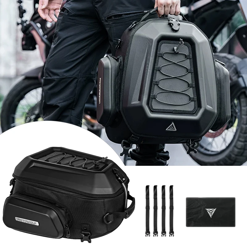 Motorcycle Rear Seat Bag 23-35L Expandable Motor Hard Shell Backpack Outdoor Motocross Trunk Tail Bag Pannier Luggage Bag