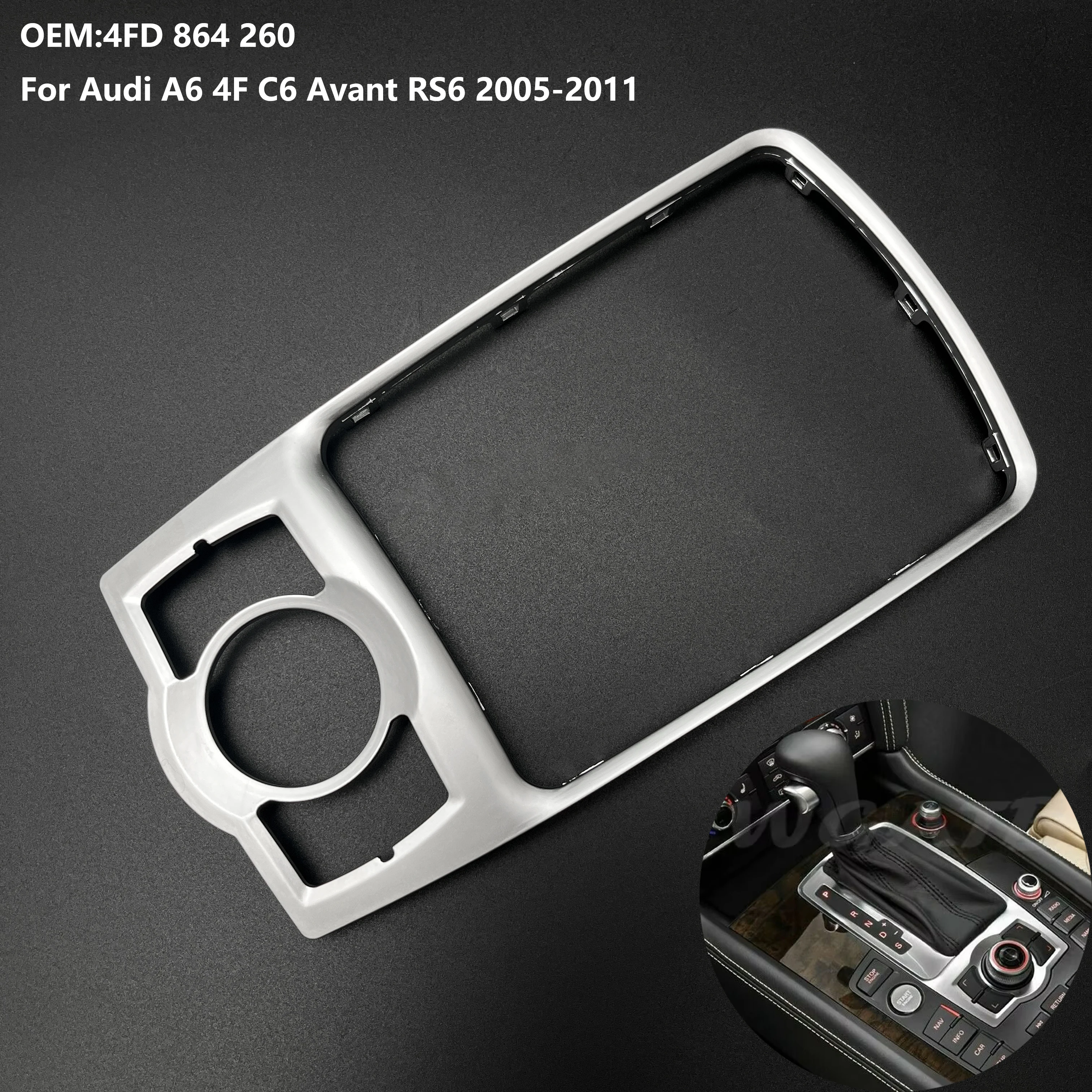 Für Audi Q7 2007-2015 A6C6 2005-2011 Mittelkonsolen-Rahmenverkleidung 4L0864260 4FD864260 Schaltkonsolen-Panelrahmen – Detail 5