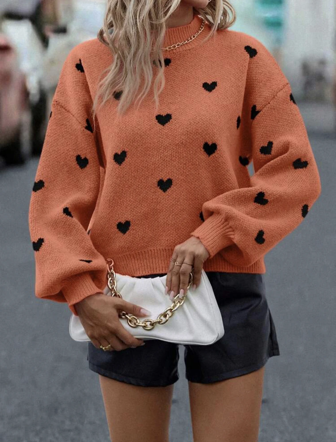 Cute Black Heart Graphic Sweater Drop Shoulder Long Sleeve Casual Sweater For Fall & Winter Women\'s Clothing