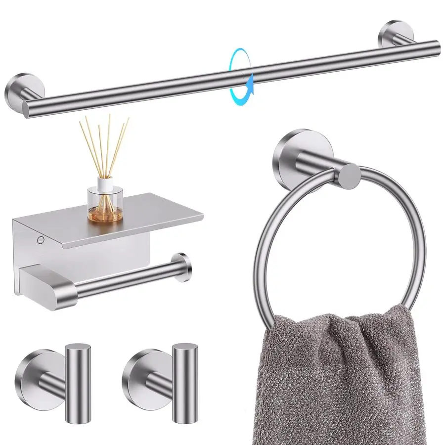 

5 Piece Bathroom Towel Bar Holder Sets Brushed Nickel Bathroom Hardware Set Stainless Steel Toilet Paper Holder with Shelf Bathr
