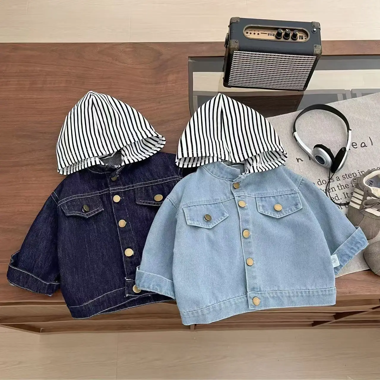 

Korean Boys Denim Spring and Autumn 2025 New Handsome Small Children When The FashionableHooded Tops Casual Matching Jacket