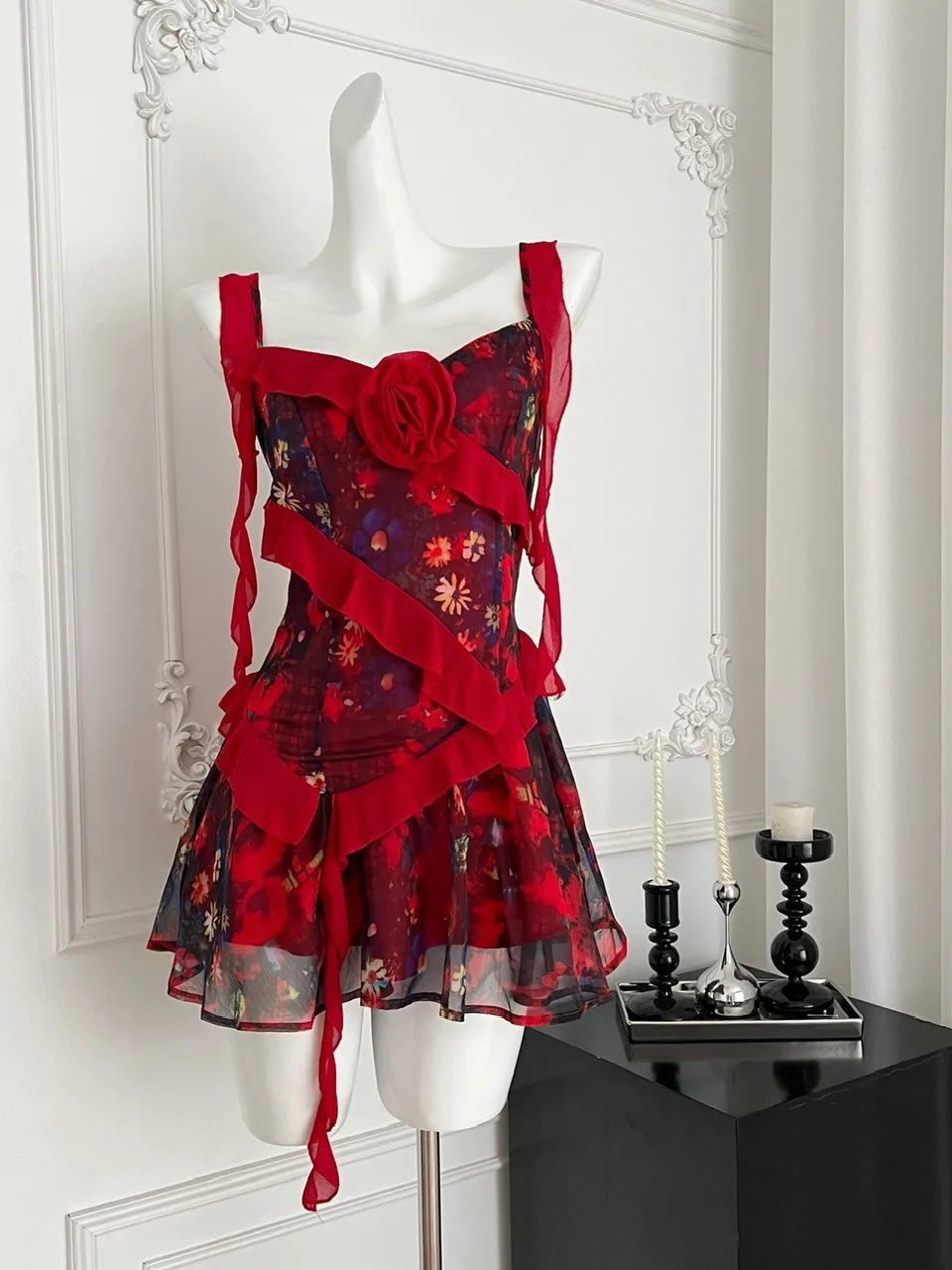 

Summer Evening Dresses 2025 Designers Elegant Ruffles Red Dress Gyaru Slim Short Vestidos Vacation Dresses French Moda Mujer