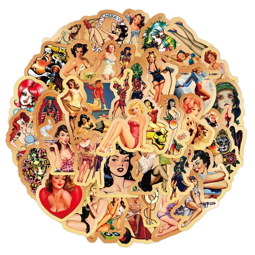 50pcs Vintage Lady Portrait Stickers, Retro Beauty Figure Decals for Scrapbook Journal & Water Bottle DIY Giajar Sticker Store