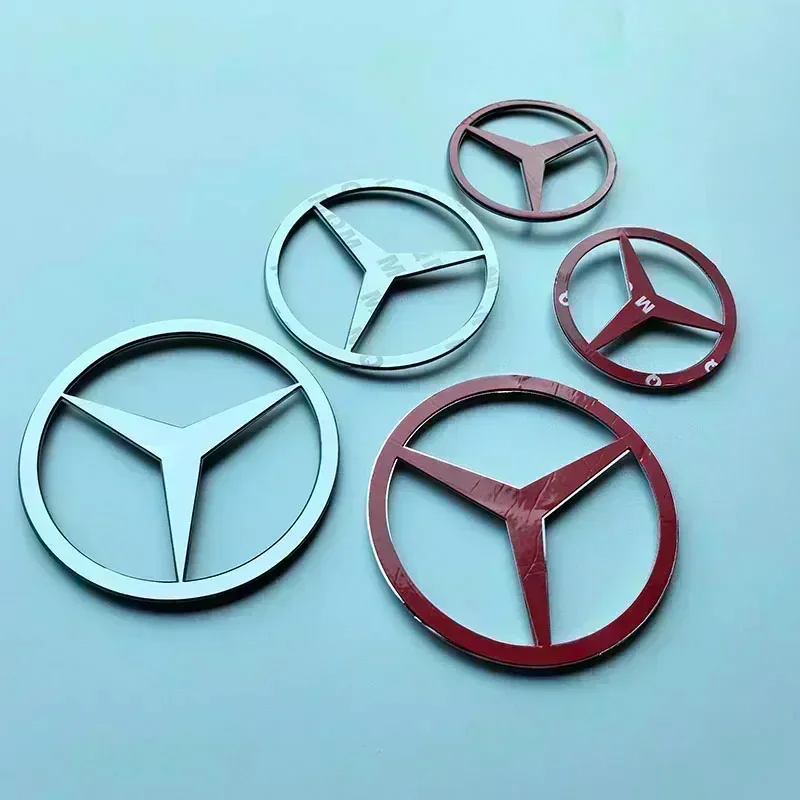7cm 9cm 10.5cm Star Badge ABS Car Emblem Trunk Spare Tire Cover Engine 3D Logo Sticker Accessory for Mercedes Benz Chrome Black