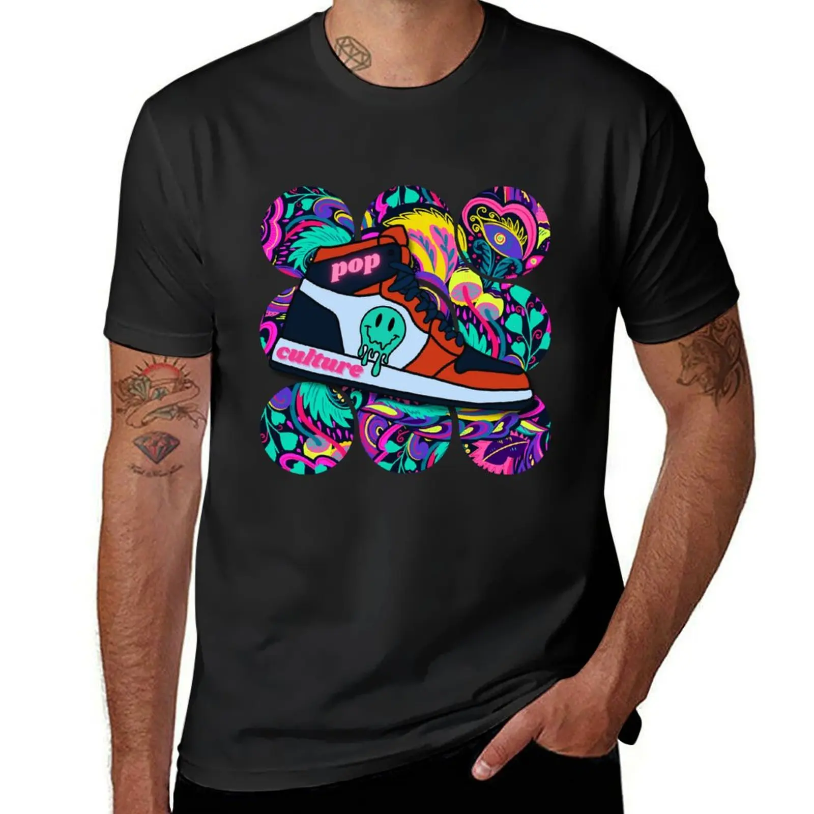 pop culture, sneaker tribute design, trippy background T-shirt sweat t shirts men