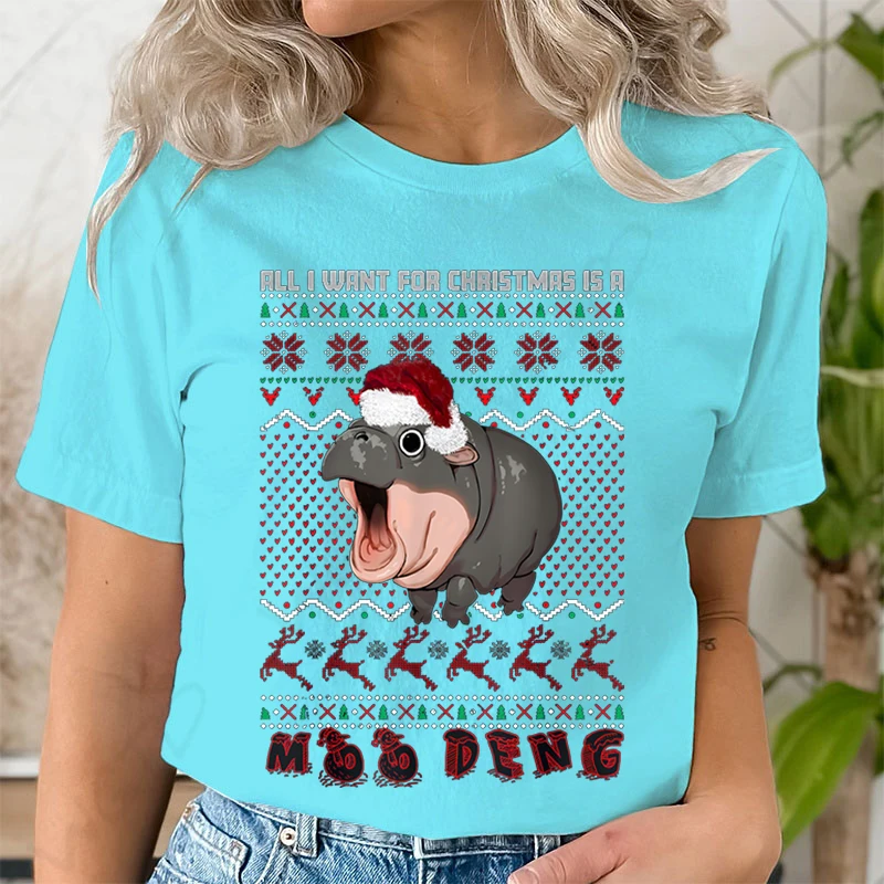 Round Neck Girls Clothing in My Moo Deng Era Moo Deng Lover T-Shirt Funny Cute Animal Shirt Gift for Hippo Lover Woman T-shirts