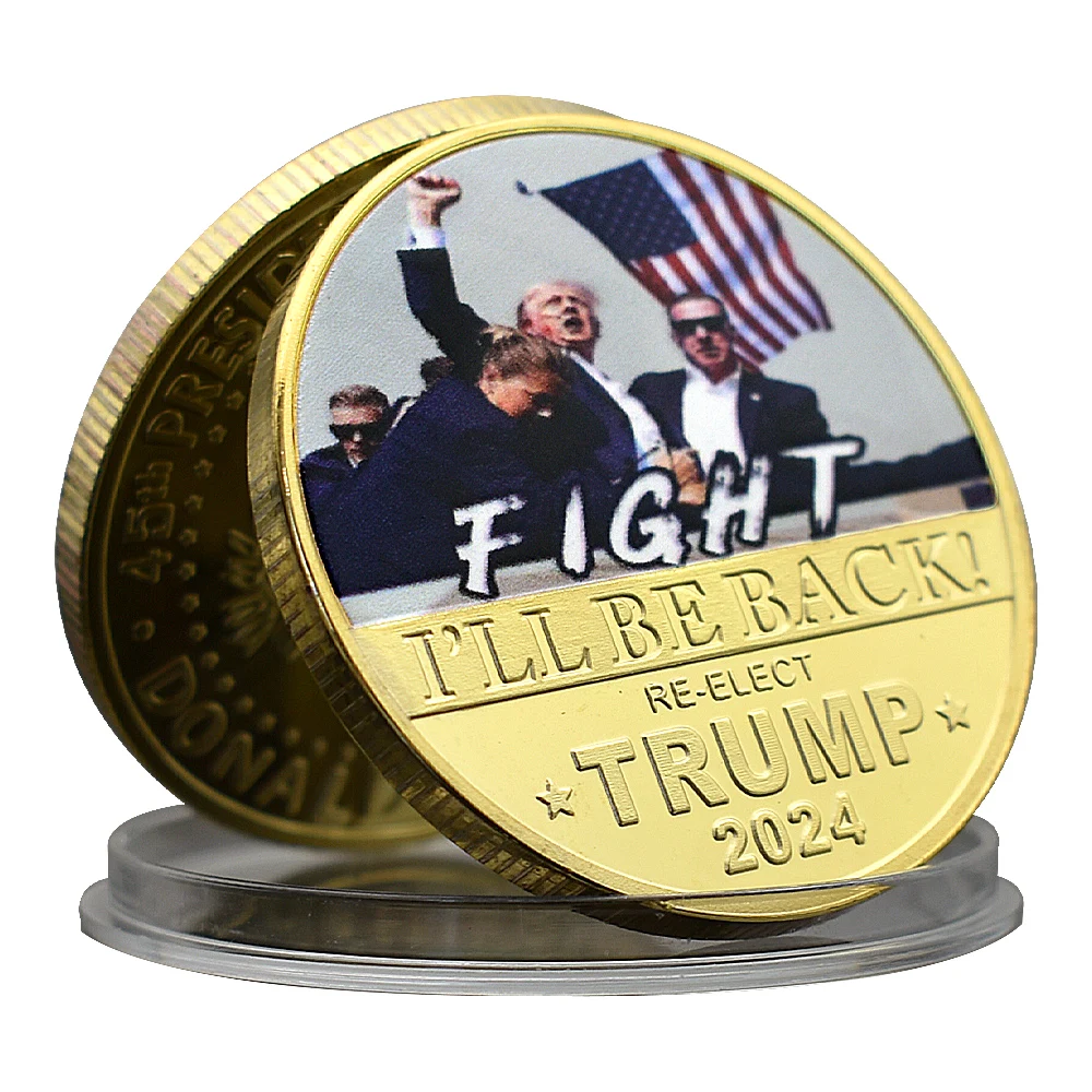 Donald Trump Gold Plated Challenge Coin US President Assassination Attempt In God We Trust Metal Commemorative Badge