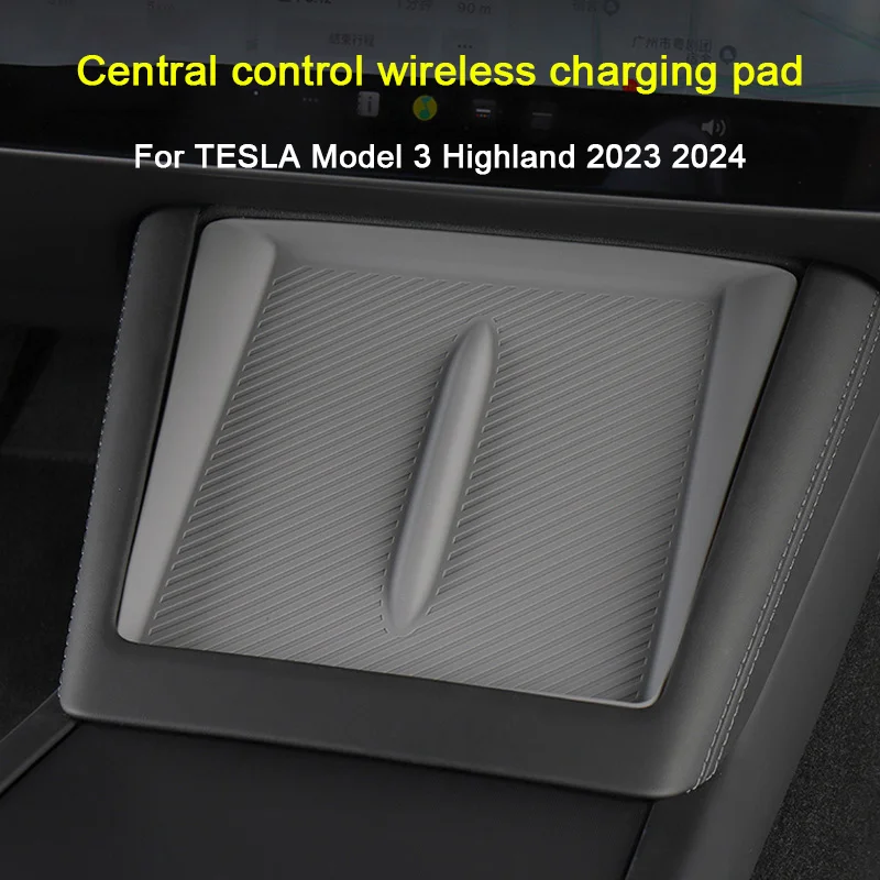 

For TESLA Model 3 Highland 2023 2024 ，Wireless Charging Silicone Pad Model 3+ Center Control Storage Box Armrest Box Bottom Mat