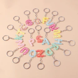 Colorful Acrylic Glitter Alphabet Keychain 26 Initials A-Z Letter Key Rings Charms Pendants for Women Bag Decor DIY Jewelry Gift