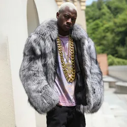Men Winter Coat Orignal Thick Real Silver Fox Fur Over Coat Real Fox Fur Jacket