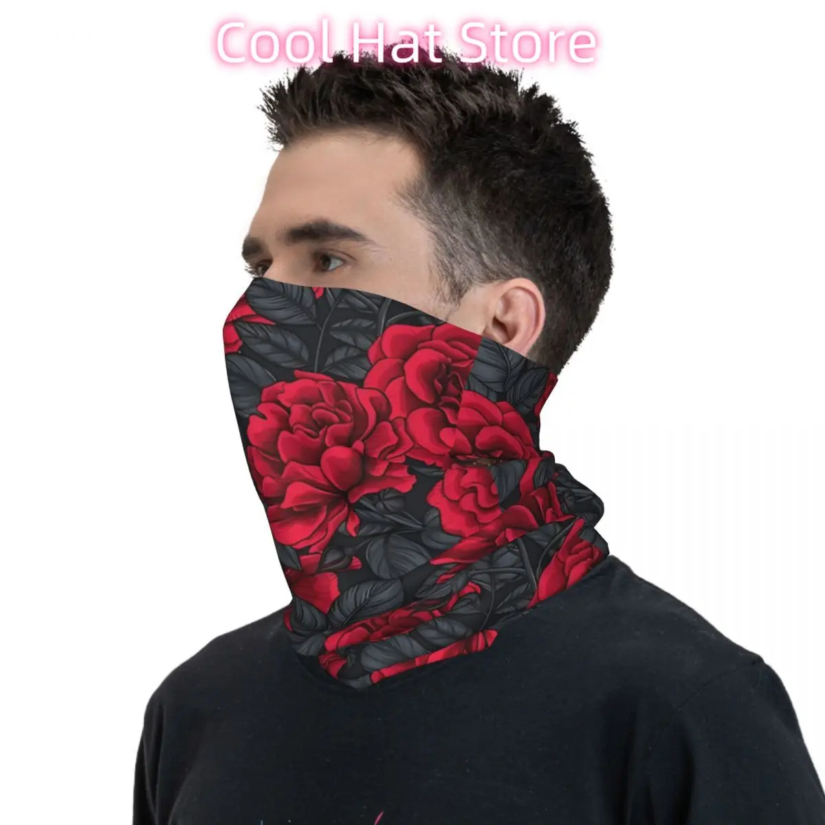 Red Roses Bandana Neck Cover Printed Wrap Scarf Multi-use Cycling Riding for Men Unisex Thin