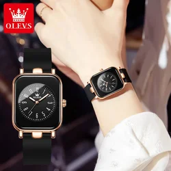 OLEVS Relógio De Quartzo Para Mulheres, Relógios De Pulseira De Silicone, Black Square Digital Dial, Relógio De Pulso À Prova D 'Água Das Senhoras, Presentes, Original, 9961