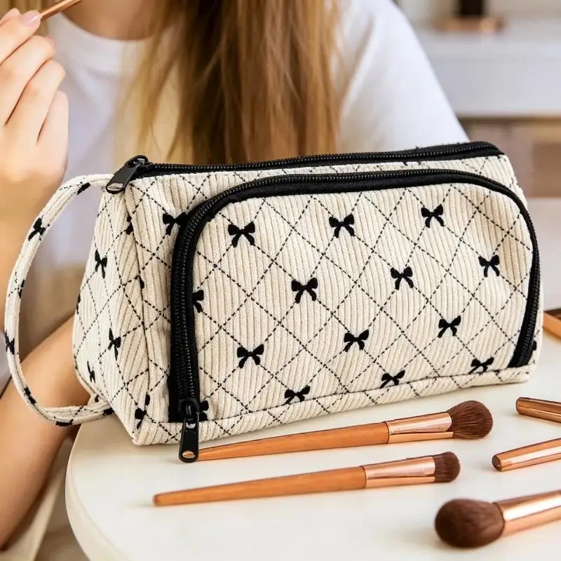 Hot Large Capacity Pencil Case Multi Compartment Cute Bow Pen Bag Flower Zipper Kawaii Stationery Pouch For School Office