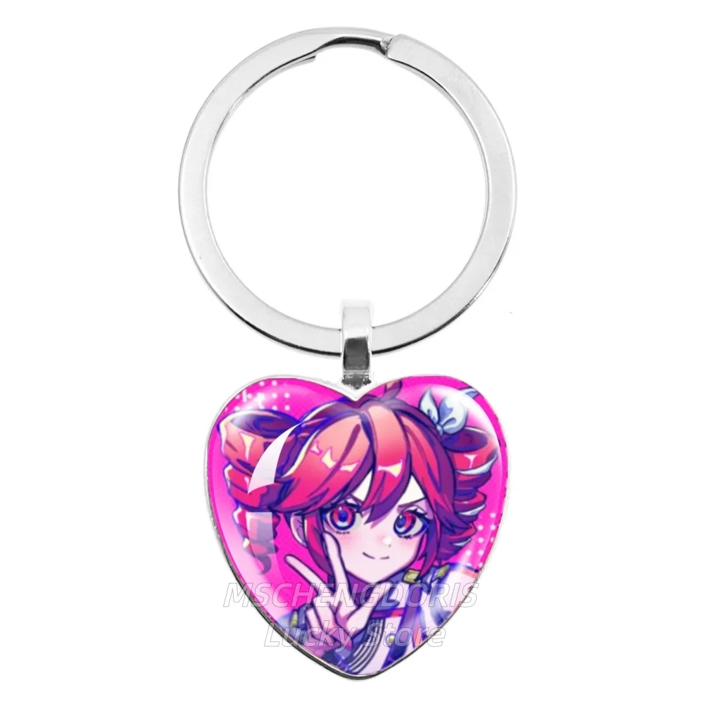 K-Kasane Teto  Keychain Virtual Singer Glass Cabochon Heart-Shape Pendant Cartoon Keychain Jewelry Charm Fans Gift MS016