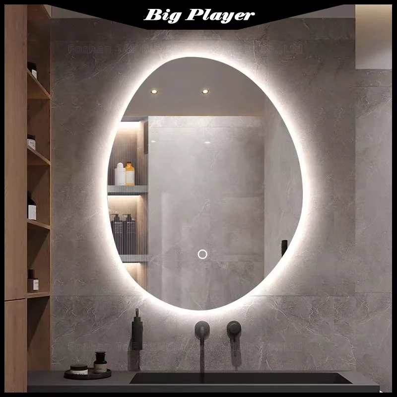 

Wall Mounting Bathroom Mirror with Light Custom Irregular Shape Intelligent Anti-fog Smart Led Bath