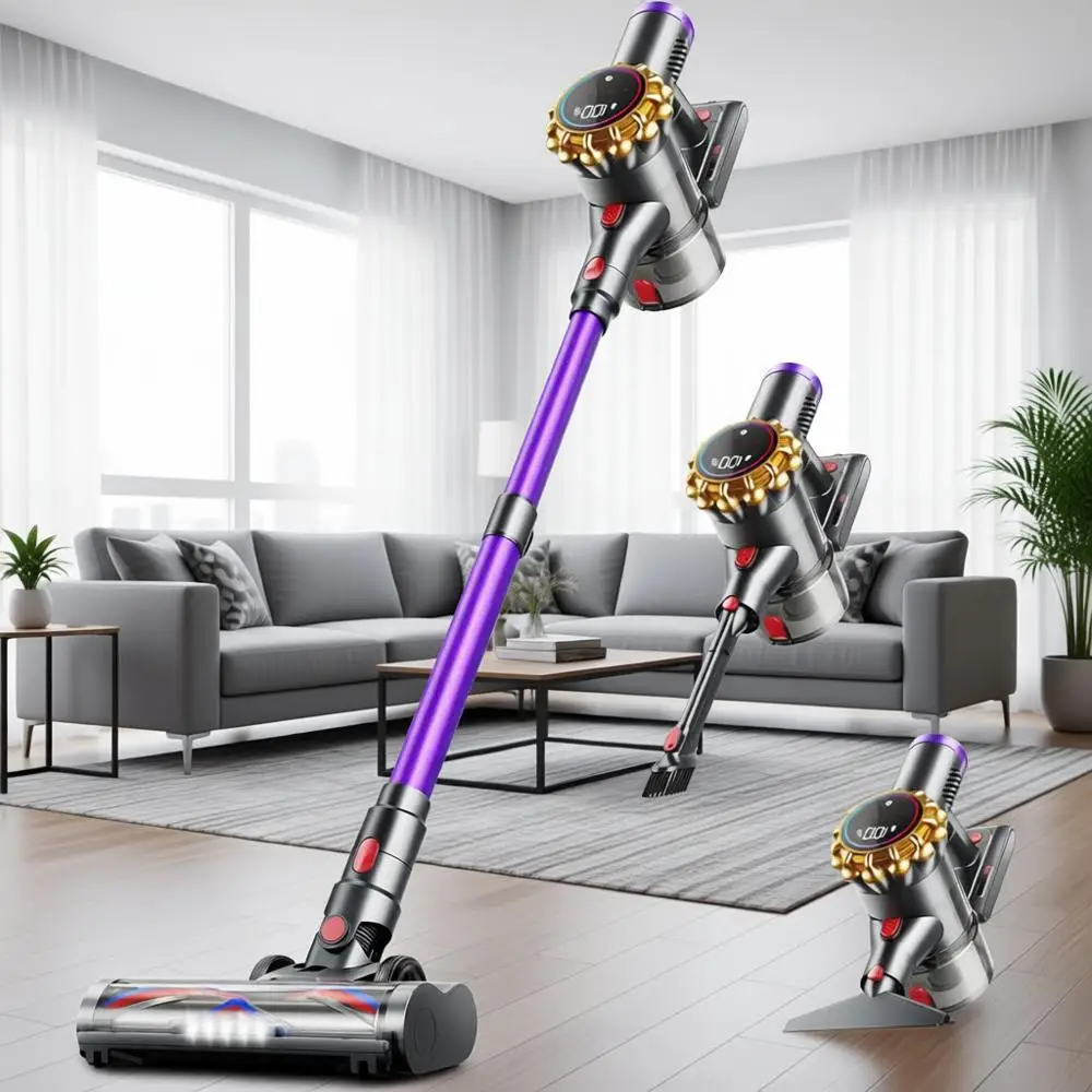 

Upgraded 550W 45KPA 60Mins Vacuum Cleaners or Home, Self-Standing Stick Vacuum with LED Display, 8 in 1 Lightweight Anti-Wireles