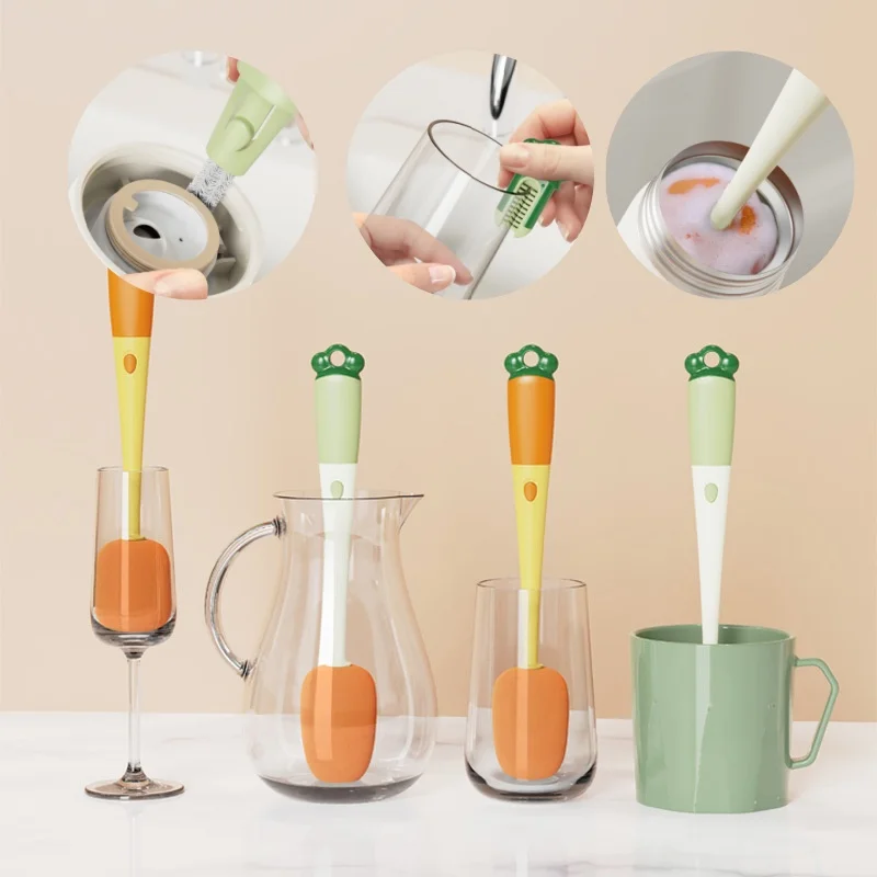 

Щетка для чистки бутылок 3 в 1, губка, очиститель зазоров для бутылок, длинная ручка, очиститель чашек для кружки, крышка для бутылок, кухонный инструмент для чистки