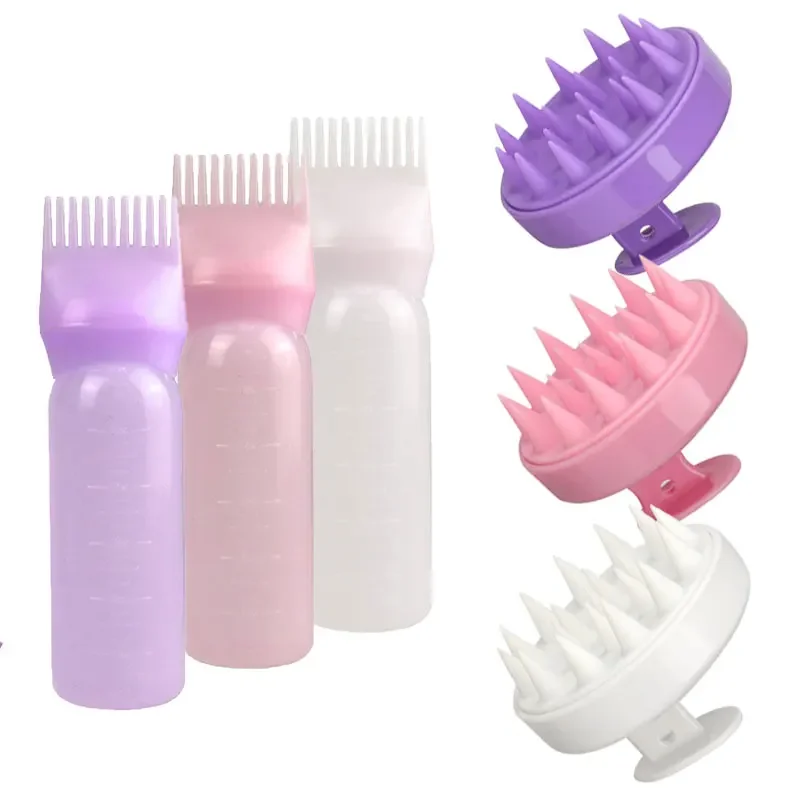 

2pc Hair Dye Refillable Bottle Applicator Comb Scalp Massager Brush Air Cushion Comb Set Hair Coloring Hairdressing Styling Tool