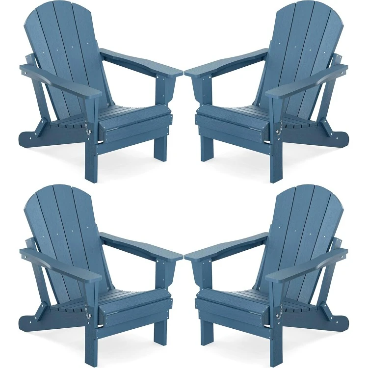 Foldable Adirondack Chair Set of 4 for Patio Garden Outdoors Fire Pit-Ocean Blue