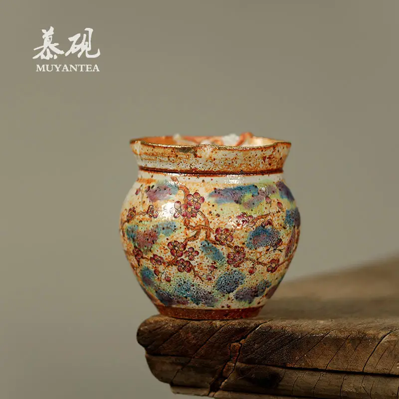 Mu Yan Handmade Shino Kansui Wood-Fired Plum Blossom Set, Household Water Bowl With Lid, Wash Bowl, Kung Fu Tea Set Accessories