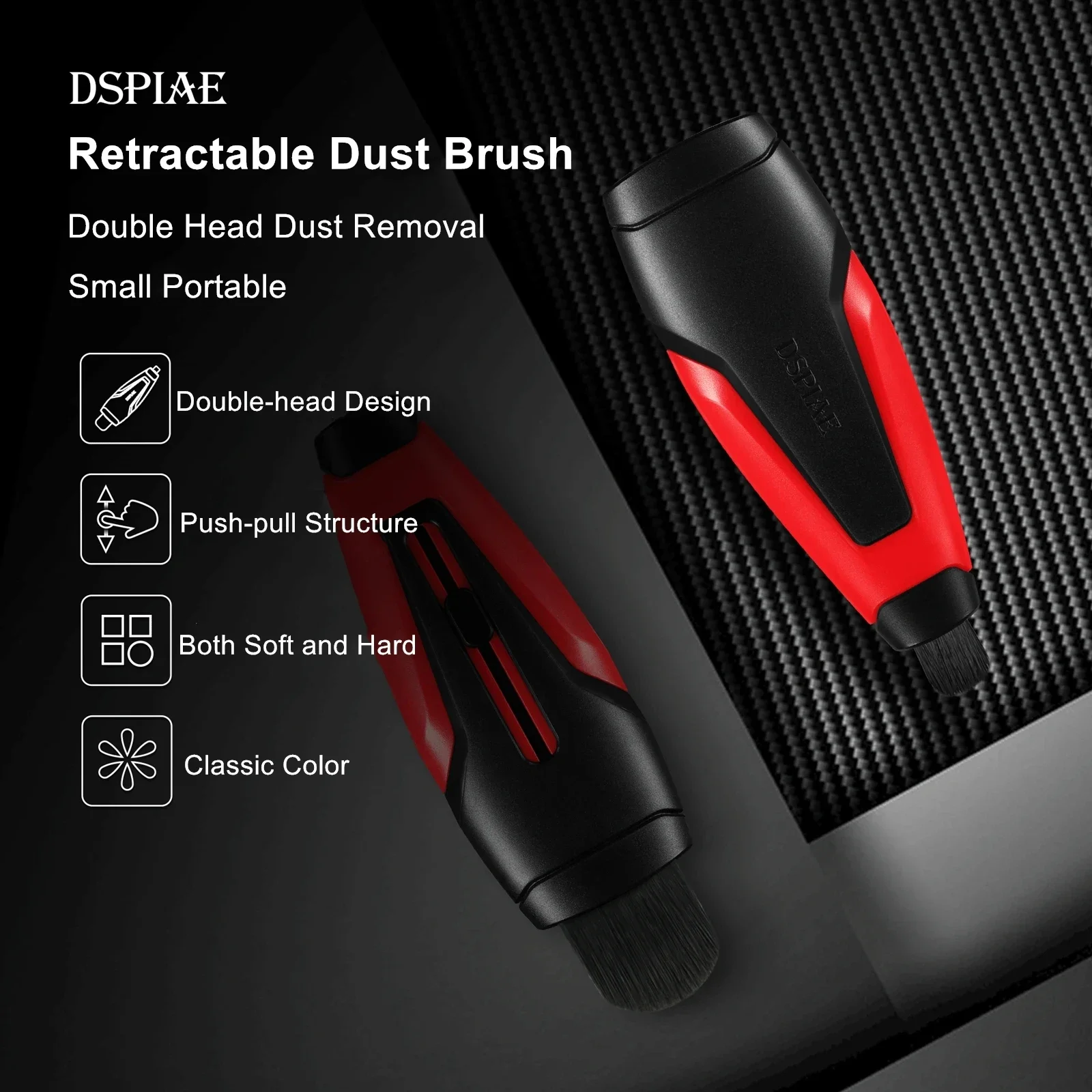 DSPIAE PT-RDB Double Head Retractable Dust Brush Double Tips Cleaning Tools for Assembly Model Military Hobby DIY