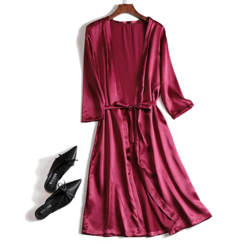 New Women 100% Real Mulberry Silk Nightwear Sleepwear Pajamas Gown Home Clothing  Nightgown Nightclothes Robes YAMI0009