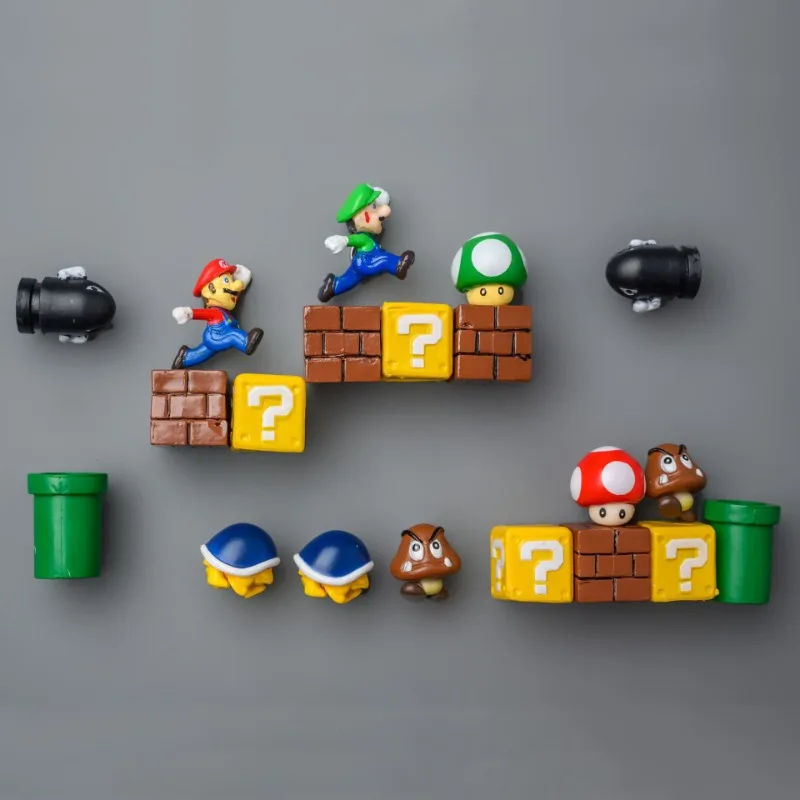 Super Mario Refrigerator Sticker Set Toy Cartoon  Figure Three-dimensional Refrigerator Door Decorative Magnet Kid Toy Gift