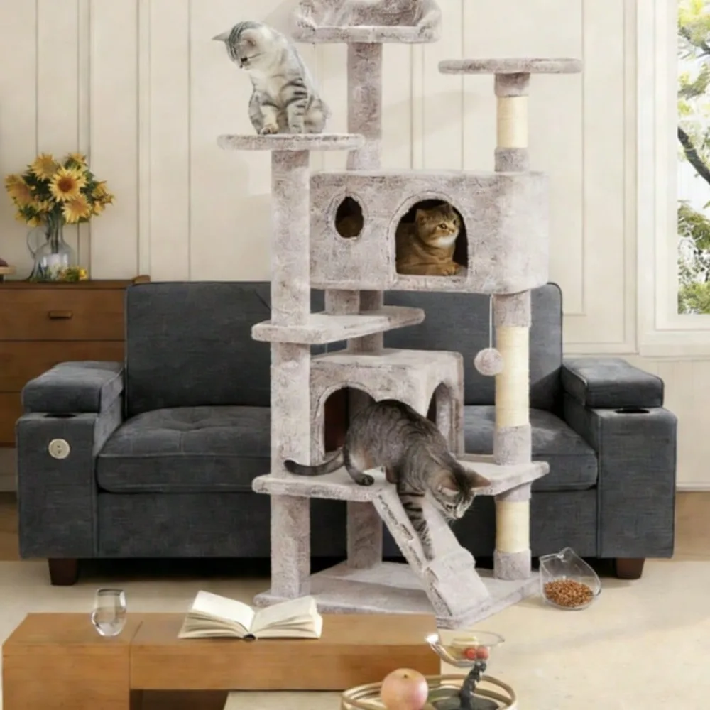 54inch Multilevel Cat Tree Condo With 2 Condos And 3 Scratching Posts