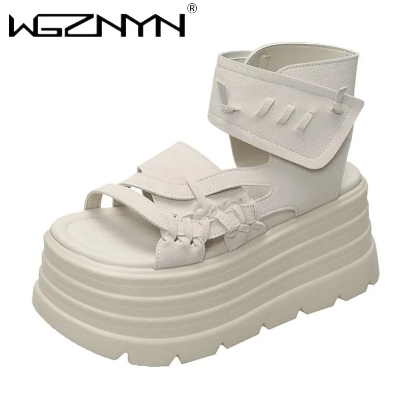 2025 Designer Women Summer Shoes Open Toe 8cm Platform Wedge Sandals Hook Loop Women Casual Shoes Beach Sandálias Das Mulheres