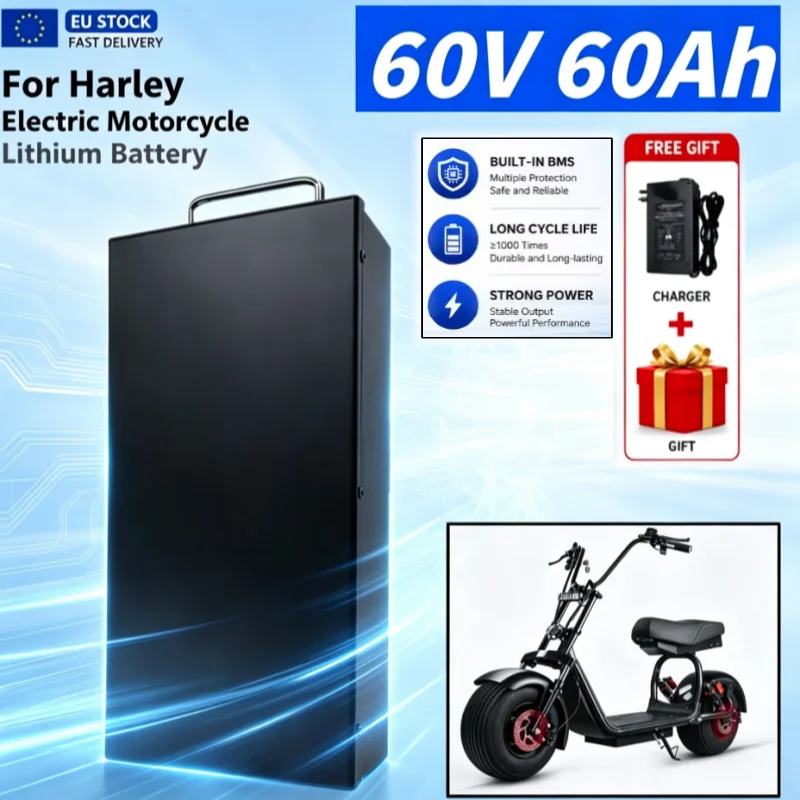 Image of 60V Lithium-Batterie 60Ah 50Ah 40Ah für Harley-Style Elektromotorräder, geeignet für CityCoco Elektroroller, 18650 wiederaufladbarer Batteriepack mit eingebautem BMS, wasserdicht, schneller Versand