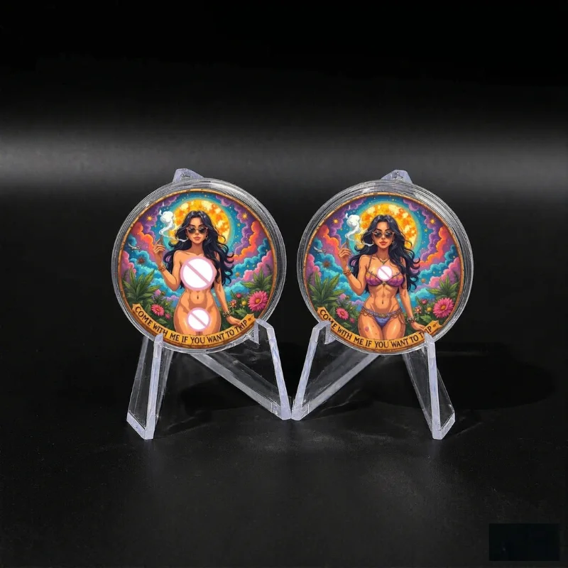 1oz Fine Copper Trippy Woman Psychedelic Full Color Art Commemorative Coin Pure Copper Coin Unique Challenge Coin Gift