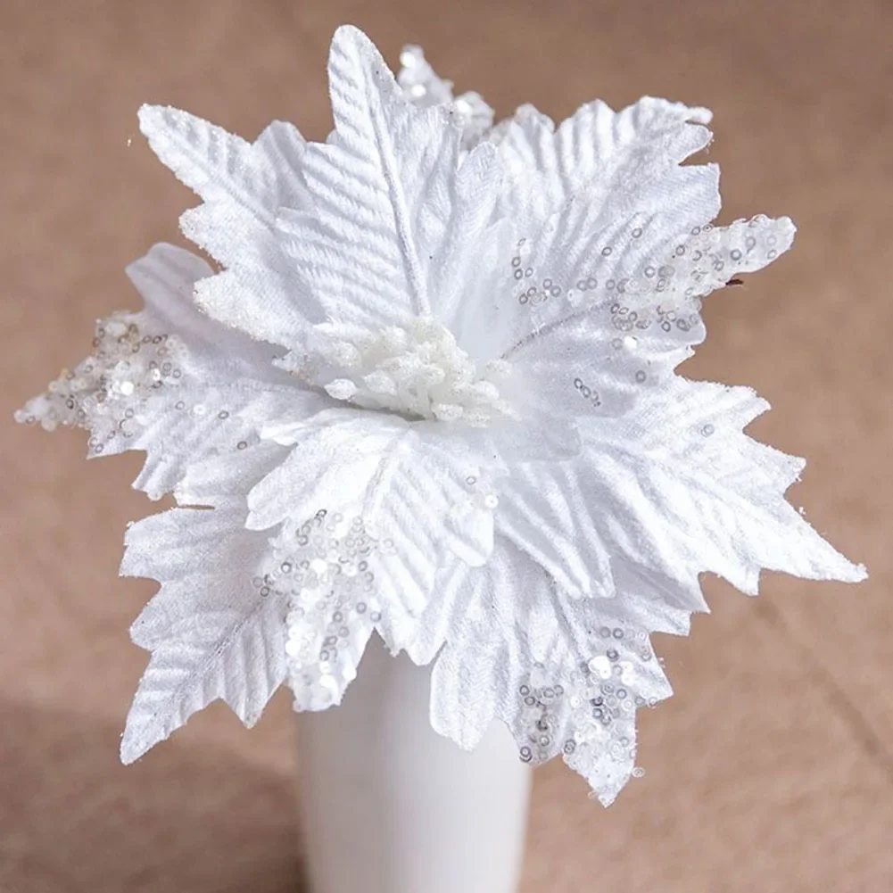 Paillettes Fiore di Natale Flanella Plastica fatta a mano 1PC 25 cm Panno per la decorazione Alberi di Natale per creare un'atmosfera natalizia