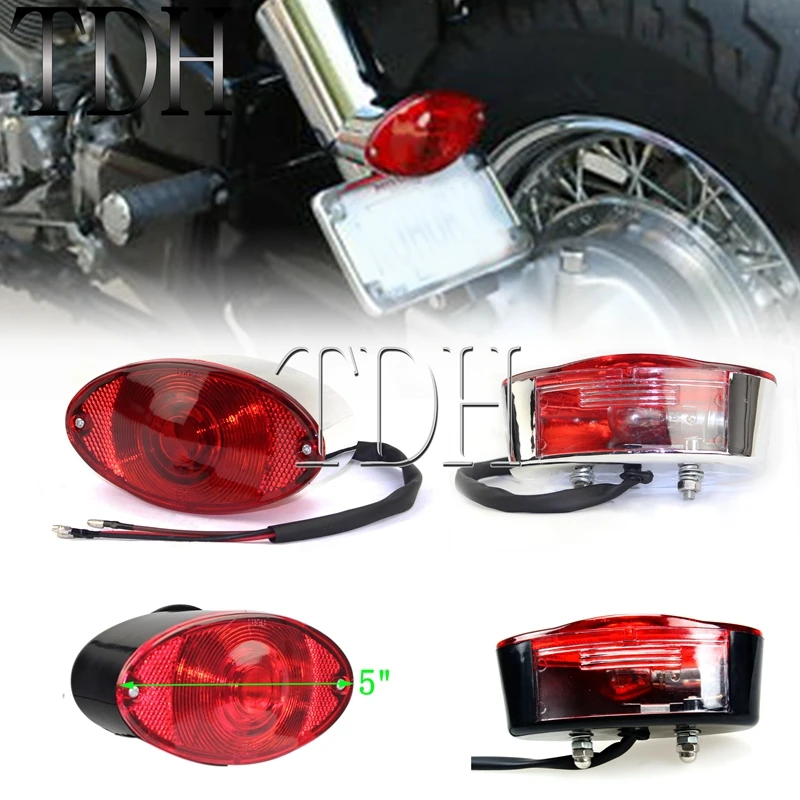 Chrome Red Lens Motorcycle Cat Eye Taillight Brake Stop Lamp Licence Plate Lights For Harley Custom Chopper Softail Cafe Racer