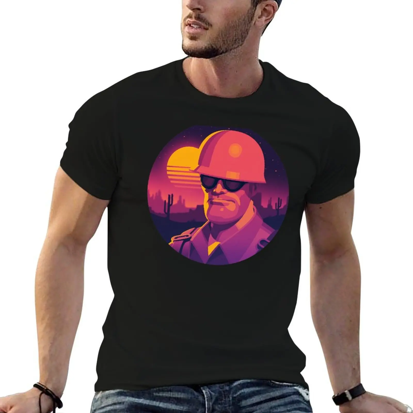 

Team Fortress 2: Meet the Engineer (Sunset) T-Shirt cotton t shirts man 100% t shirts for man pack white T-Shirt