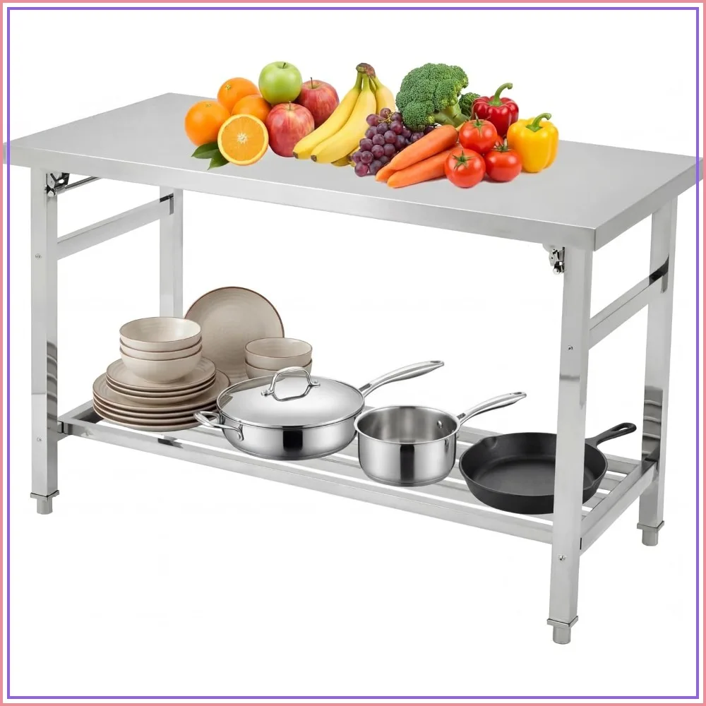 office desk60x24 Inch Stainless Steel Folding Prep Table, No Assembly Required
