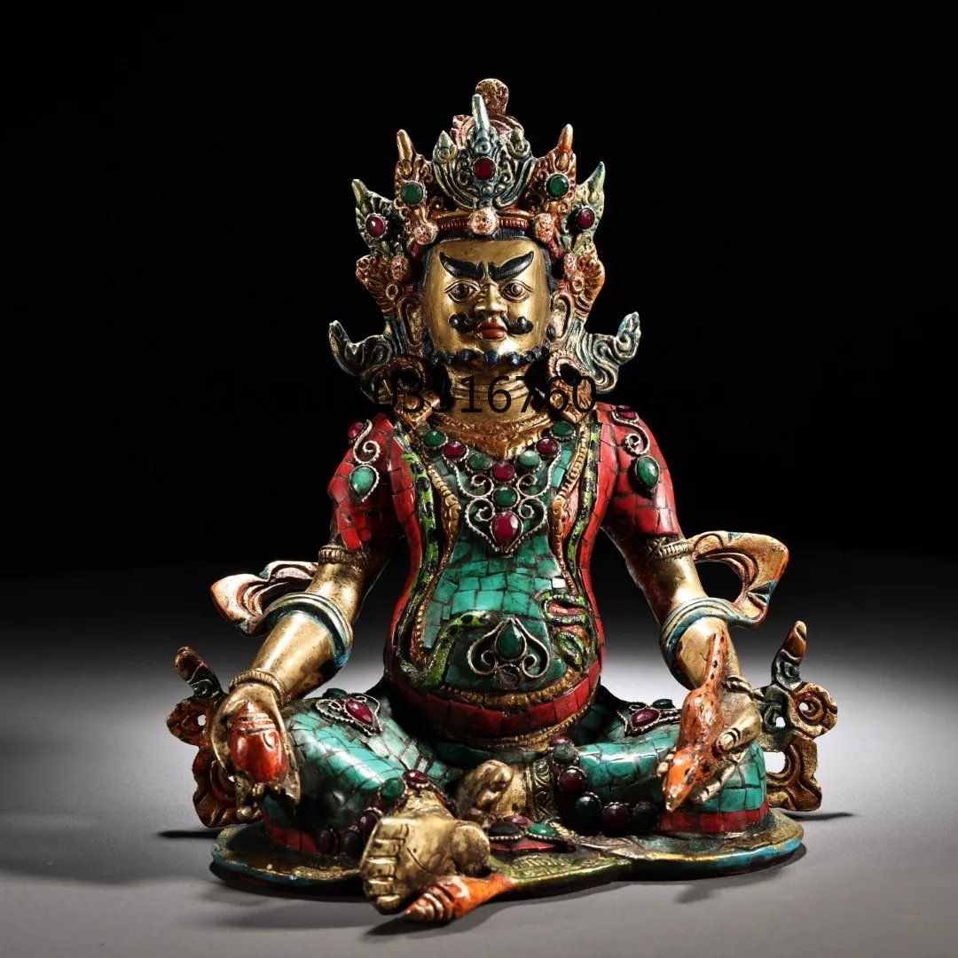 Copper painted ruby green pine Tibetan biography depicted gold and yellow Buddha statue of the God of Wealth Home Buddhist Hall