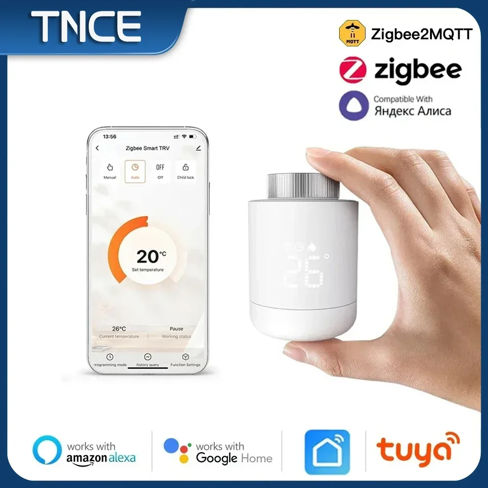 TNCE Tuya ZigBee3.0 TRV Radiator Actuator, Boiler Heat Control, 2MQTT Smart Thermostat Valve, voice with Alexa Google Home Alice