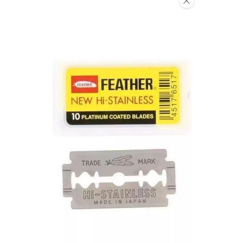 Everbright Store FEATHER Stainless Steel Platinum Plated Double Blade Yellow Feather Double Sided Razor Blade Wet Shave